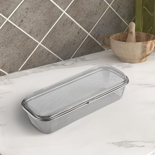 Cesta para palillos de lavavajillas, cesta de almacenamiento de cubiertos de acero inoxidable con malla con tapa, soporte para utensilios de lavavajillas para objetos pequeños (L)