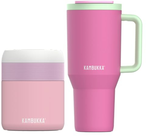 Kambukka Refreshed – Gobelet isotherme RIO 950 ml avec paille + Thermos repas BORA 600 ml – Étanche, acier inox, sans BPA