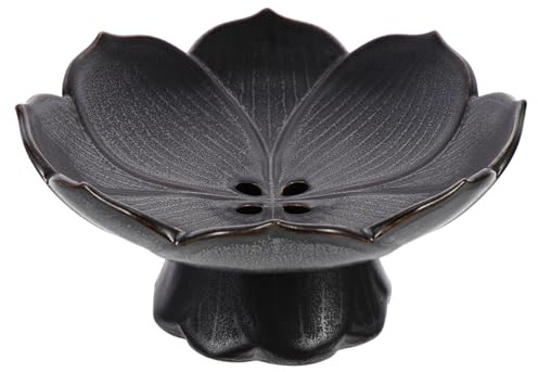 TOBBOMEY Coupe à Fruits en Céramique à Motif Lotus Bol Décoratif sur Pied de Style Chinois Plateau pour Fruits et En-cas Maison Résistante et Colorée pour Fête