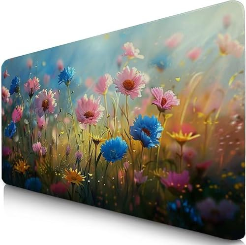 Mouse Pad 39.4x19.7x0.12inches Extended Large Mouse Mat Pink Desk Accessories with Non-Slip Base and Stitched Edge, Desk Mat Plant, Improved Precision and Speed Gaming Keyboard Mousepad for PC F0-250