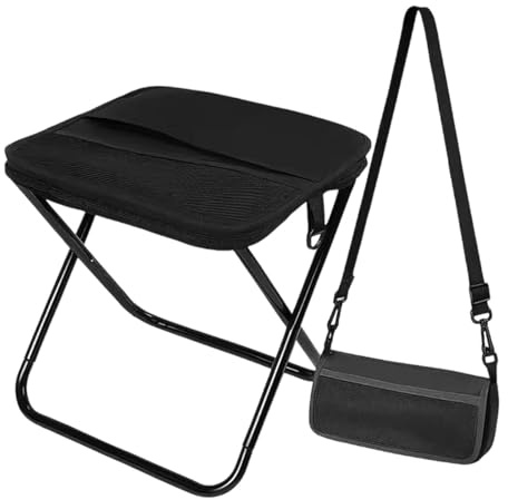 PciDinFo Faltbarer Outdoor Campingstuhl Klapphocker Rucksackstuhl Reisehocker Tragbare Leichte Aluminium Oxford Konstruktion für Erwachsene Frauen Männer Reise, Schwarz, 26 X 26 X 24 cm