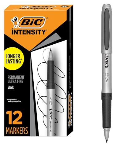 BIC Intensity Permanent Markers, Ultra Fine Point, Black, 12-Count Pack