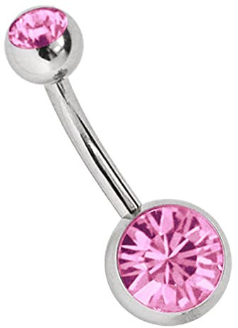 Titan Bauchnabel Piercing 1,6 x 12 mm mit Zirkonias rund in 8 mm + 5 mm Stein Kugel in rosa