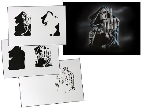 UMR-DESiGN AS-117 Skull, Schädel Step by Step Schablone für Acryl, Airbrush, Spray, Lacke und Wandfarbe