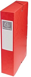 Exacompta - Ref 50605E - 1 arkiveringslåda med gummiband exabox av glansig kartong 600 g/m2 rygg 6 cm mått 25 x 33 cm för A4-dokument färg röd levereras monterad