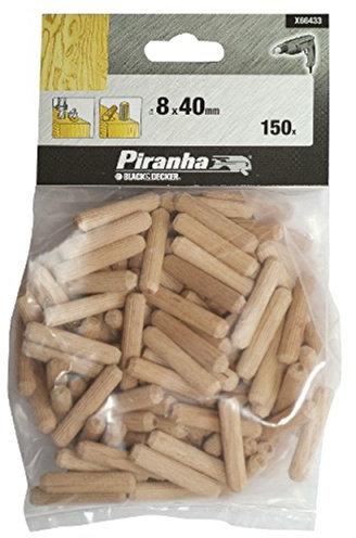Black & Decker X66433 Wooden Dowels 8mm x 40mm - 150 Pieces