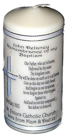 Lord's Prayer Personalised Baptism Candle Gift