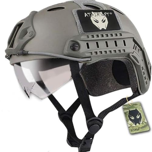 Taktischer SWAT-Helm, Militärstil, Armee-Stil, PJ, Kampf, FG, Grün, mit Brille für CQB, Schießen, Airsoft, Paintball