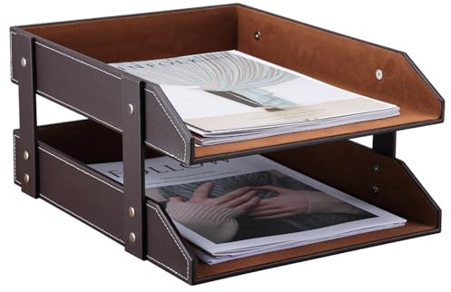 KINGFOM™ A4 Leder Briefablage (2 Schubladen-Braun)