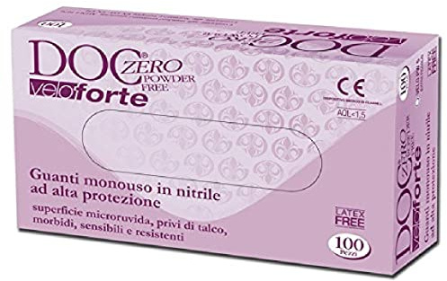 Doc Zero Veloforte Guanti in Nitrile, Senza Polvere, Piccoli, Confezione 100 Pezzi
