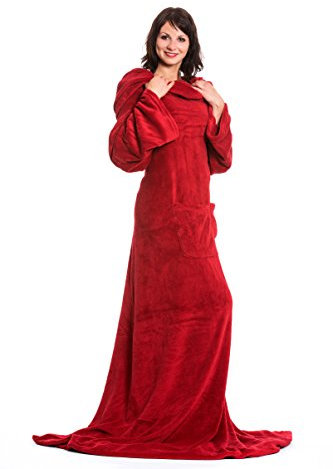 ZOLLNER Kuscheldecke mit Ärmeln - super kuschelige und warme Sofadecke - rot - in 170x200 cm - mit Taschen - waschbar bis 95°C - Hotelqualität - Oeko Tex® Zertifiziert