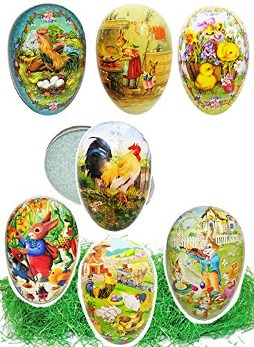 alles-meine.de GmbH 3 Stück XXL - Ostergras & Füll - Pappei 38 cm - bunter Motiv Mix - Osterei/Ei zum Befüllen - Deko Pappe Papp Pappeier - Dekoei Pappostereier Füllen - ..