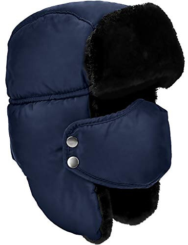 Unisex Winter Ear Flap, Trooper, Trapper, Bomber Hat, Keeping Warm While Skating, Skiing Other Outdoor Activities, Navy Blue(Size: One Size)
