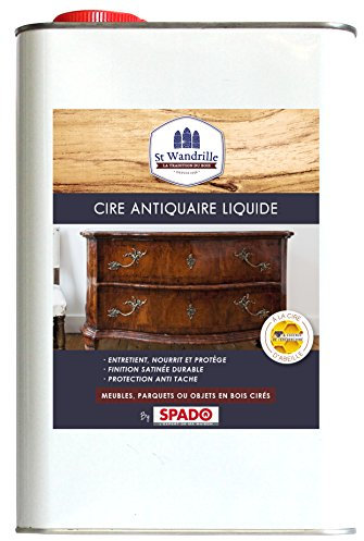ST WANDRILLE - Cire Antiquaire Liquide - Produit Nettoyant Anti-Taches Pour Parquets et Meubles en Bois Ciré - À La Cire d'Abeille - Fabrication Française - 5 Litres