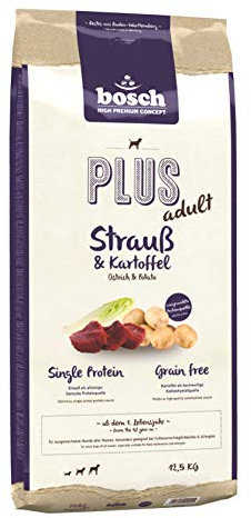 bosch HPC PLUS Adult Strauß & Kartoffel | Hundetrockenfutter für ausgewachsene Hunde aller Rassen | Single Protein | grain-free | 1 x 12.5 kg