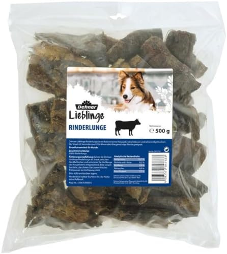 Dehner Favorithund mellanmål, godis 100% naturlig, tuggsnack för äldre hundar, nötkött lungor, 500 g