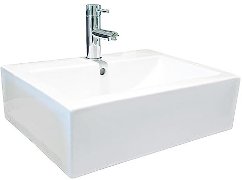 ONDÉE - Vasque à poser CUBIC - Le timbre en céramique Vasque avec trop plein - Trou de robinetterie intégrée - Face arrière non émaillée - Céramique - Largeur 52cm - Finition Blanc
