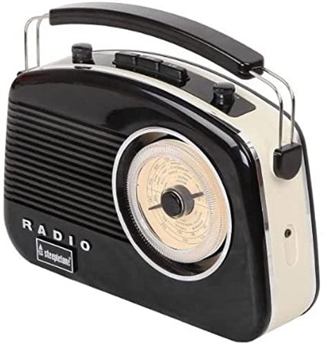 Steepletone Brighton Mk2 Shabby Chic Nostalgic Retro Radio (1950's Style), Mains Electric/Battery Powered. Rotary Radio FM & AM (MW + LW). Mobile Smart Phone Music Playback (Mains Lead Inc) Black