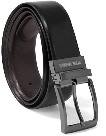 Steve Madden Reversible Men's Dress Casual Every Day Leather Belt, Black/Brown (Burnished), 36 US