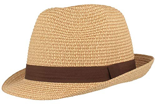 Breiter Stråhatt Trilby, sommarhatt, solhatt, 100 % papper, hopvikbar, färgad ripsb-dekor, hudvänlig och bekväm, Beige, L