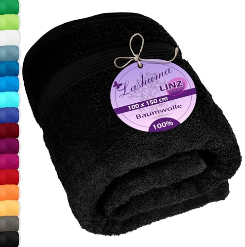 Lashuma Badehandtuch 100x150 cm schwarz, Linz Strandtuch aus 100% Baumwolle, XXL Duschtuch