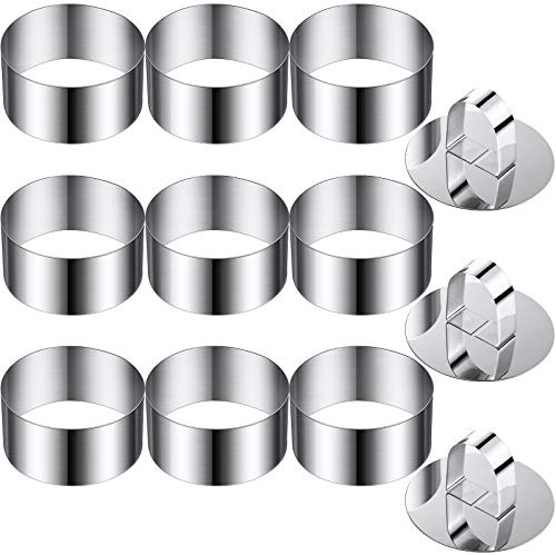 Patelai 12 Pieces Round Cake Ring Molds 3.15 Inch Stainless Steel Mousse Food Ring Mold with Pusher for Cooking Pastry Baking Crumpet Pancake Egg Salad Dessert