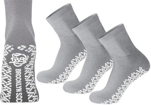 3 Pairs of Non-Skid Diabetic Cotton Quarter Socks with Non Binding Top (Grey, 10-13)