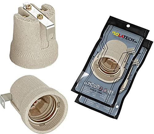 ISOLATECH 2x E27 Keramikfassung grau mit Halterung max. 250V/4A | Für LED-, Glüh-, UV- und Wärmelampen, Hitzebeständig, Geeignet für Terrarien sowie Decken- und Wandmontage