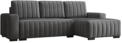 Mirjan24 Ecksofa mit Schlaffunktion und Bettkasten Hokok, Eckcouch für Wohnzimmer, Holzfüße, L-Form Sofa mit Bettfunktion, Wohnlandschaft (Manila 16, Seite: Rechts)