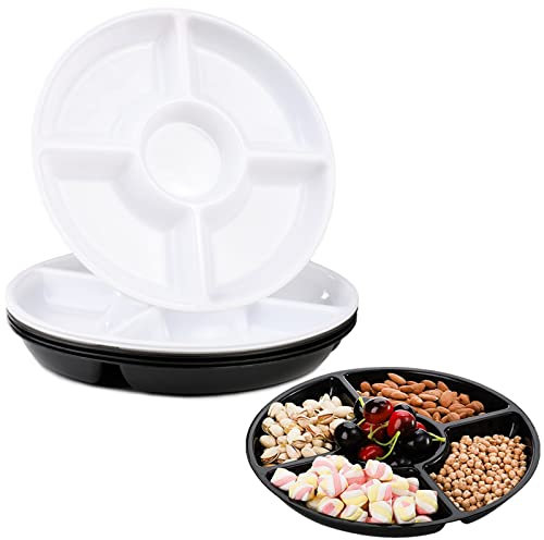 6 Pack Compartment Trays, Serving Platters for Parties, Reusable Plastic Serving Trays, 5 Sectional Tray for Plate,Catering Trays use for Appetizers, Salads, Nibbles, Snacks, Party Food(12 Inch)