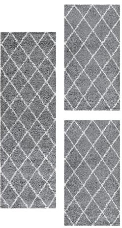 HomebyHome Bettumrandung Schlafzimmer 3 teilig Teppich Grau - Waschbarer Bettumrandung Teppich Läufer Set Extra Flauschig Bettvorleger Schlafzimmer Bettset:2 St. 80x150 cm | 1 St. 80x250 cm