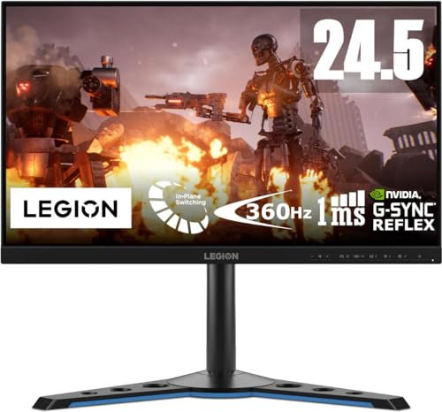Lenovo Y25g-30 - Monitor Gaming eSports 24.5 (FHD, IPS, 360Hz, 1ms, HDMI+DP+USB-C, Cable DP y USB-A a USB-B, G-Sync y Reflex, Altavoces, Base Metálica) Ajuste de inclinación/altura/giro/pivot - Negro