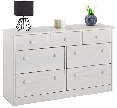 IDIMEX Sideboard Rondo, schöne Kommode im Landhausstil, Massive Holzkommode mit 7 Schubladen, Zeitlose Anrichte in weiß