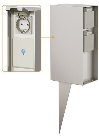 ledscom.de Columna de Toma de Corriente para jardín POMI con Pica de Tierra para Exterior, IP44, Smart Home, WLAN, Alexa, Triple, Acero Inoxidable, Angular, 23cm