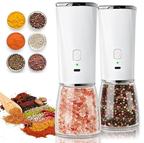 LTLWSH Macina Pepe Sale Elettrico Ricaricabile, Macinapepe Elettrico Salt And Pepper Grinder Set Macinino Sale Elettrico Professionale Spezie Grinder Trita Peperoncino USB Ricaricabile,2pcs