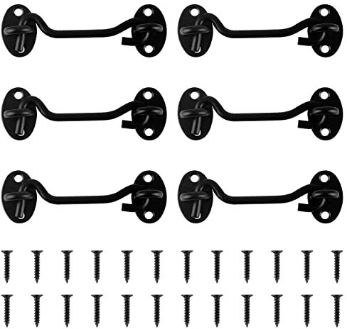 ZEONHEI 6 ganci tempesta da 100 mm, ganci per cabina, in acciaio inox, chiusura con occhiello, gancio per porta con 24 viti per finestre, porte, armadi, colore nero