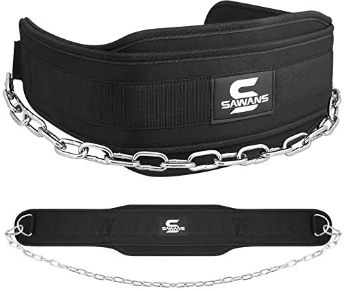 Dip-Gürtel mit 91,4 cm Heavy Duty Bodybuilding Gewichtheben Dip Stahlkette für Klimmzüge Übung Fitnessstudio Workout Powerlifting Training Neopren Rückenstütze Männer (Schwarz, Einheitsgröße)