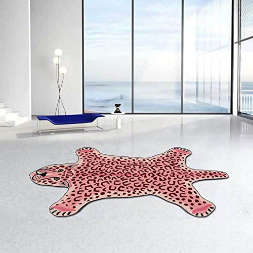 ZQYMM Leoparden Druck Teppich, Kunstfell Haut, Tierdruck rutschfest Fußmatte für Wohnzimmer, Schlafzimmer, Kinderzimmer, Dschungel-Themenzimmer, Spielzimmer, Pink Leopard, 60 x 90CM