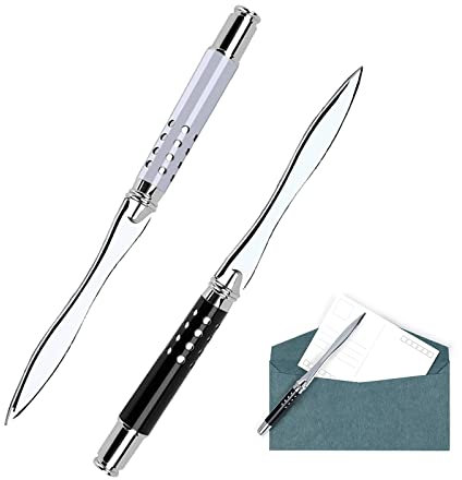 DINGFENG 2 Stück Brieföffner, Letter Opener aus Metall, Brieföffner aus Edelstahl Messer, Brieföffner Messer, Briefumschlagöffner Messer, zum Öffnen von Umschlägen (Silber/Schwarz)