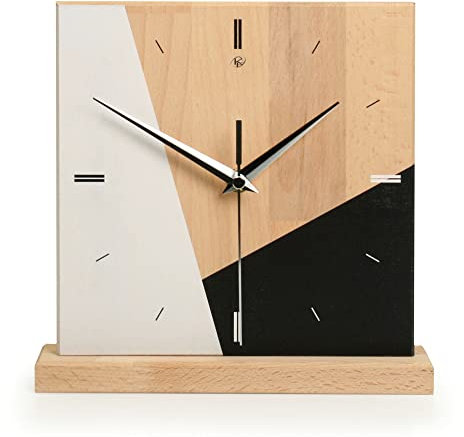 Kreative Feder Designer-STANDUHR „Triangle“ aus Massivholz – analoge TISCHUHR ohne Tickgeräusche (leises Quarzuhrwerk, Buche)