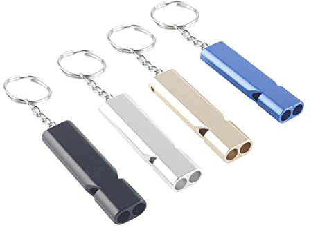 CRLLDPM 4 Pcs Sifflet de Survie, Sifflet d'urgence, Double Tubes Métal Sifflet Secours, pour L'école Gym, Camping en Plein Air, Randonnée