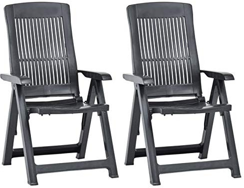 BULANED Verstellbare Gartenstühle 2 STK. Gartenmöbel, Balkonstühle, Hochlehner, Balkonmöbel, Bistrostuhl, Garten Stühle, Sit Möbel, Armlehnenstuhl, Kunststoff Anthrazit