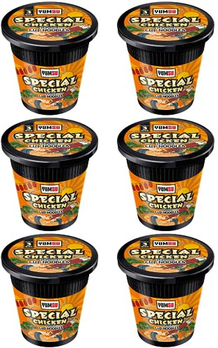 Instant Pot Noodles Halal Certified Instant Special Chicken Flavoured Noodles Vegetarian Egg Free 60g (Pack of 6) + FabFinds Mug