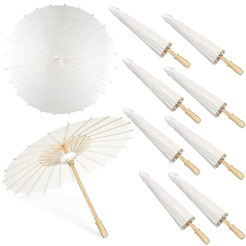 MOTOTO 8 Pieces 33 Inches White Paper Umbrellas Parasol Chinese Japanese Oiled Paper Umbrellas Decorative DIY Painting Parasol for Wedding Bridal Party Decor