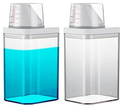 2 distributeurs lessive hermétique avec verre doseur, distributeur d'adoucissant, distributeur poudre à lessive, boîte rangement avec couvercle, distributeur détergent