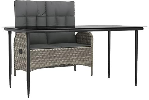 vidaXL Garten Essgruppe 2-TLG., Gartenmöbel Set mit Kissen, Sitzgruppe für Garten Terrasse, Gartengarnitur Tisch Bank, Grau Poly Rattan