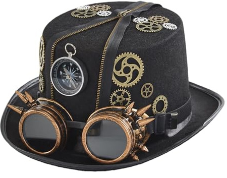Shurzzesj Steampunk-Hüte Mit Schutzbrille, Steampunk Zylinder Hut, Steampunk Top Hüte, Vintage Gothic Cosplay Top Halloween Hut | Zeitreisender-Kostüm Für Herren, Steampunk-Anziehzubehör