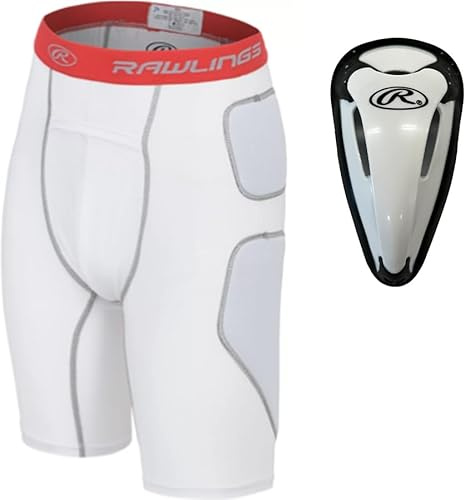 Rawlings Baseball-Shorts mit Schutzschale, Größe L, Weiß