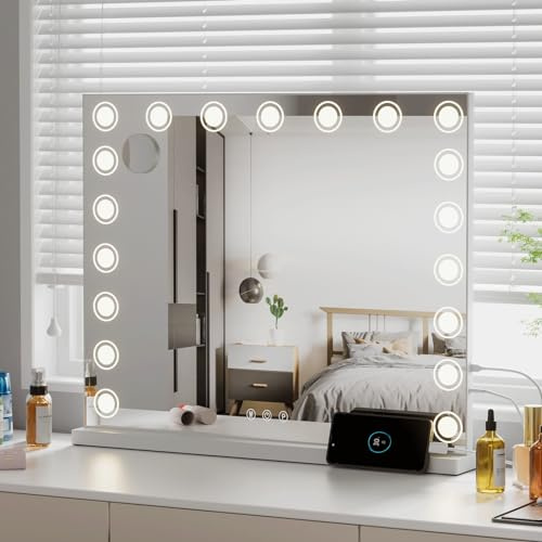 LIANWANG Hollywood Spiegel mit Beleuchtung, 17 LED Schminkspiegel mit Licht Dimmbar für Schminktisch, Makeup Vanity Mirror mit 3 Farbtemperaturen, Type C und USB, H3084