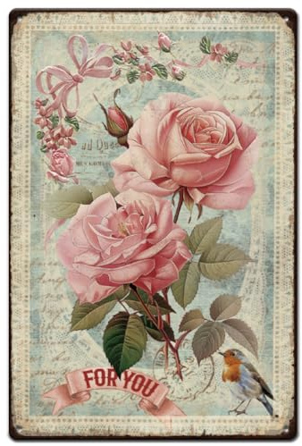 SUPERDANT Rosen Blumen Blechschild Retro Wanddekoration für Zuhause Café | Retro Eisen Wandkunst,Bunte,Metallschilder,Wanddekoration Für Toiletten,Langlebig
